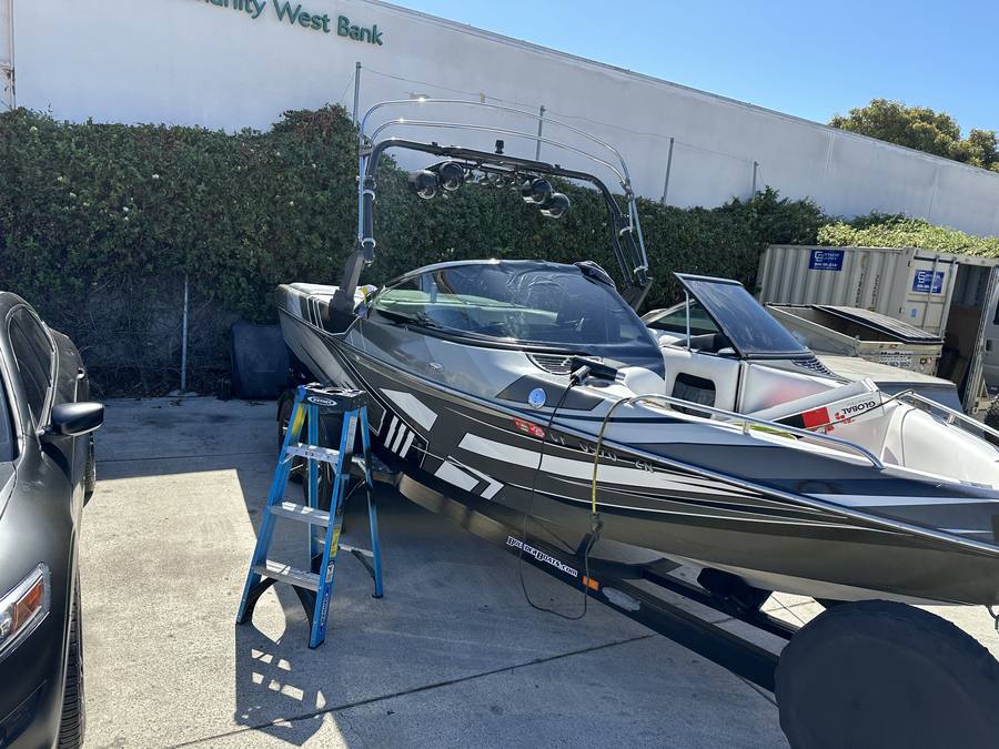 Ski boat window tinting on trailer