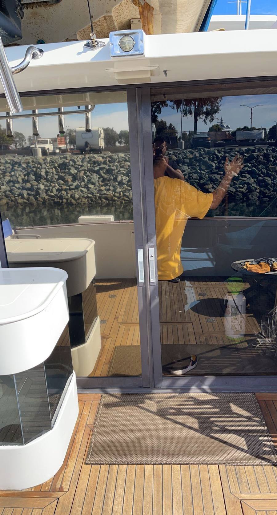 Boat sliding glass door tint dockside install
