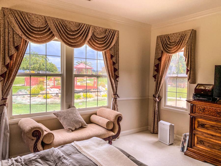 Bedroom window tint preserving garden view